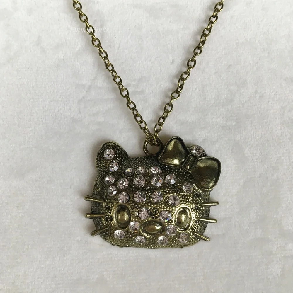 ✨3/$38 NWT Hello Kitty Bronze & Rhinestone Pendant Necklace ~ Bronze Cat Charm - Picture 7 of 11
